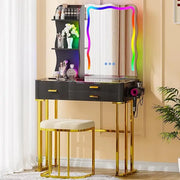 Makeup Vanity Table with Mirror and Lights- Vanity Desk with Glass Top Design & Charging Station-GCC Home Center